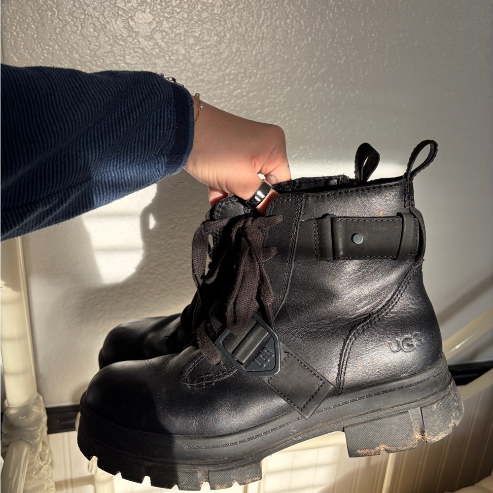 UGG Black Leather Combat Boots